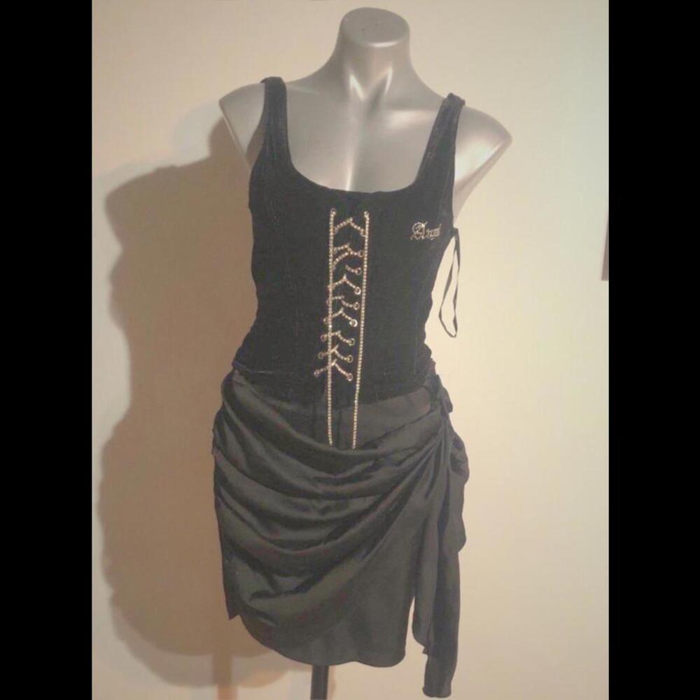 Top shirt blouse shirt Velvet stone string corset waterfall skirt